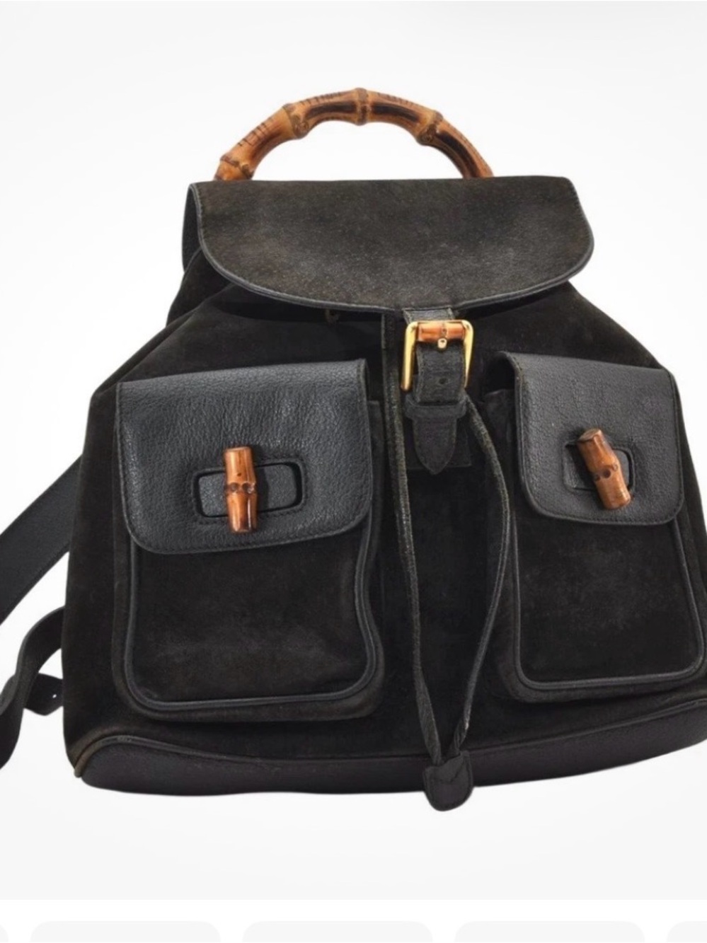 Gucci Black Suede & Leather Backpack with Bamboo Accents - Picture 5 of 5